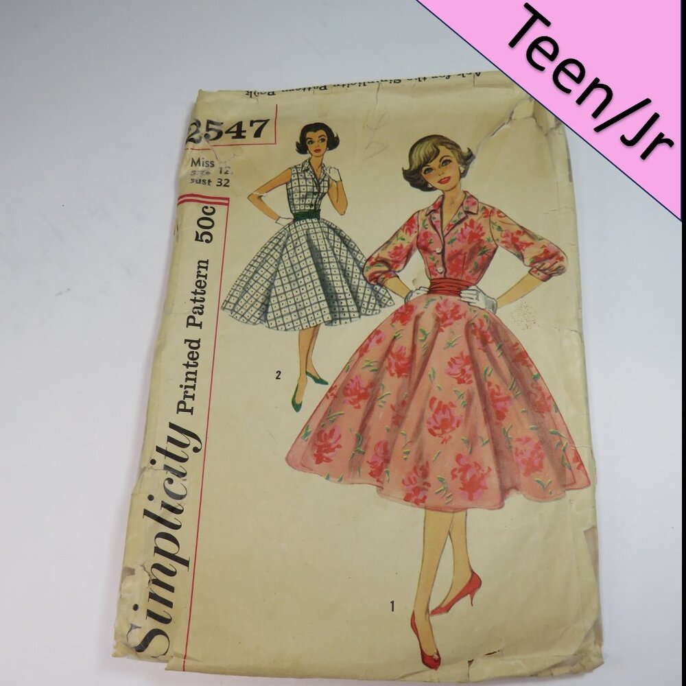 simplicity 2547 one piece dress & fabric belt, circle skirt (full skirt) size 12